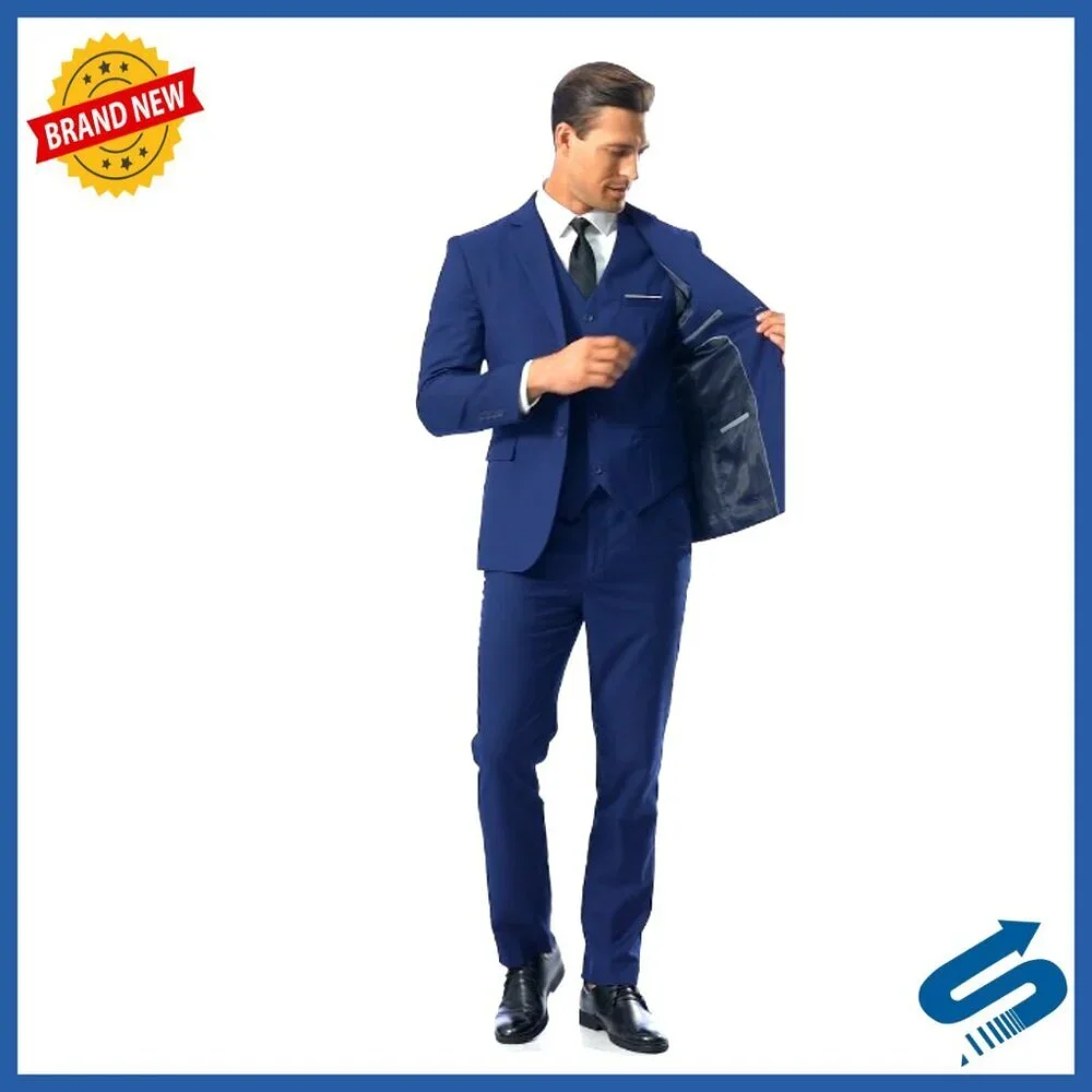 Slim Fit 3-Piece Suit Set with Vest & Tie for Business Wedding Formal